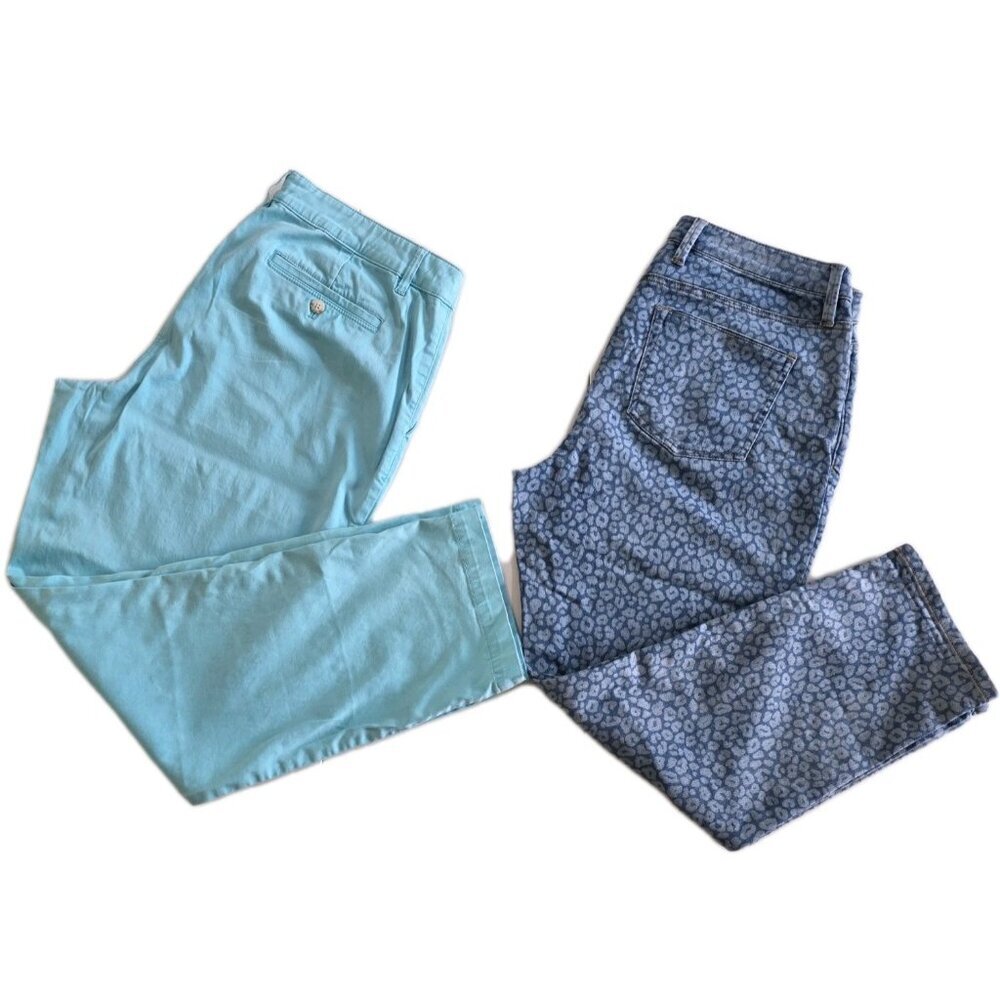 Tommy Bahama Pants Womens US 12 Lot of 2 Blue Green High Rise Ankle Stretch Boho